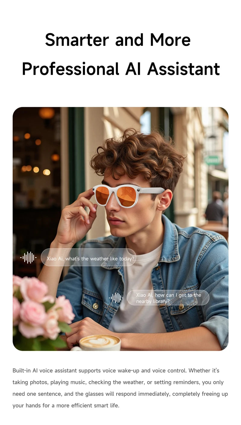 Lunettes Intelligentes AI MIJIA – Caméra, Musique, Assistant Vocal et Traduction IA. Smart Glasses MIJIA AI – HD Camera, Real-Time Translation & Bluetooth Audio