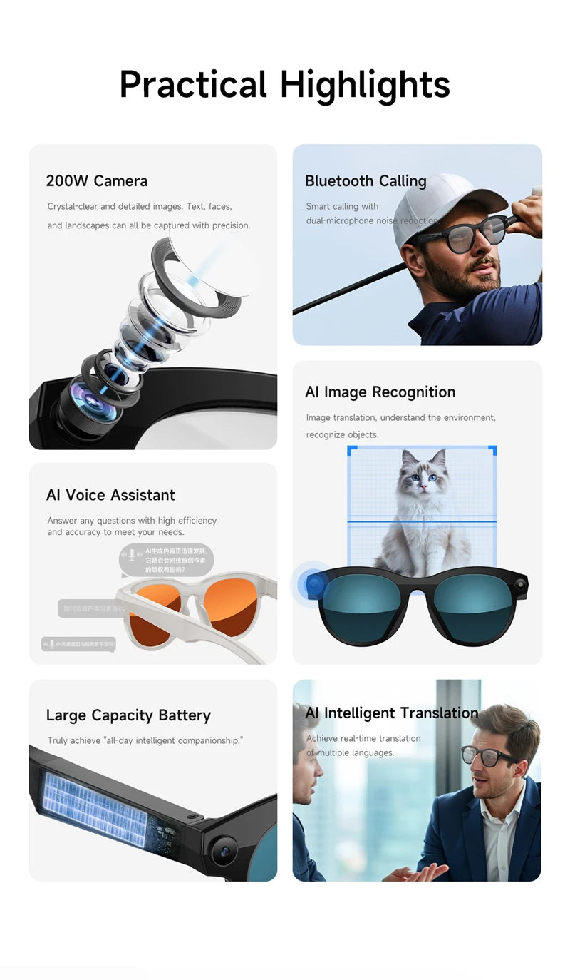 Lunettes Intelligentes AI MIJIA – Caméra, Musique, Assistant Vocal et Traduction IA. Smart Glasses MIJIA AI – HD Camera, Real-Time Translation & Bluetooth Audio